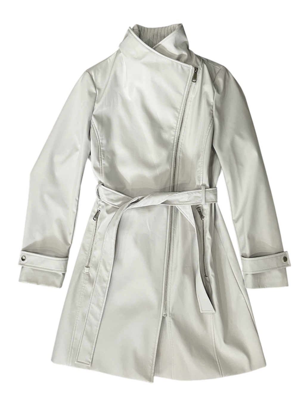 Halston Trench Coat Light Grey Size Large - Picture 7 of 16
